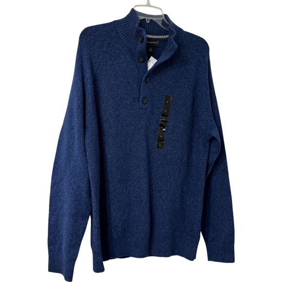 Banana Republic Mens Quarter Button Blue Wool Sweater XL - Picture 2 of 15